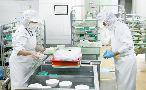 洗浄・昼食準備開始