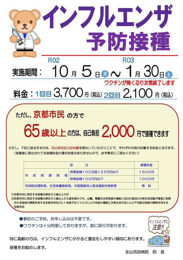 インフルエンザ予防接種開始のお知らせ 新着情報 武田病院グループ